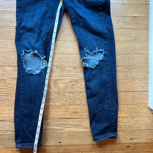 Free People Dark Blue Distressed Skinny Jeans - Picture 3 of 5
